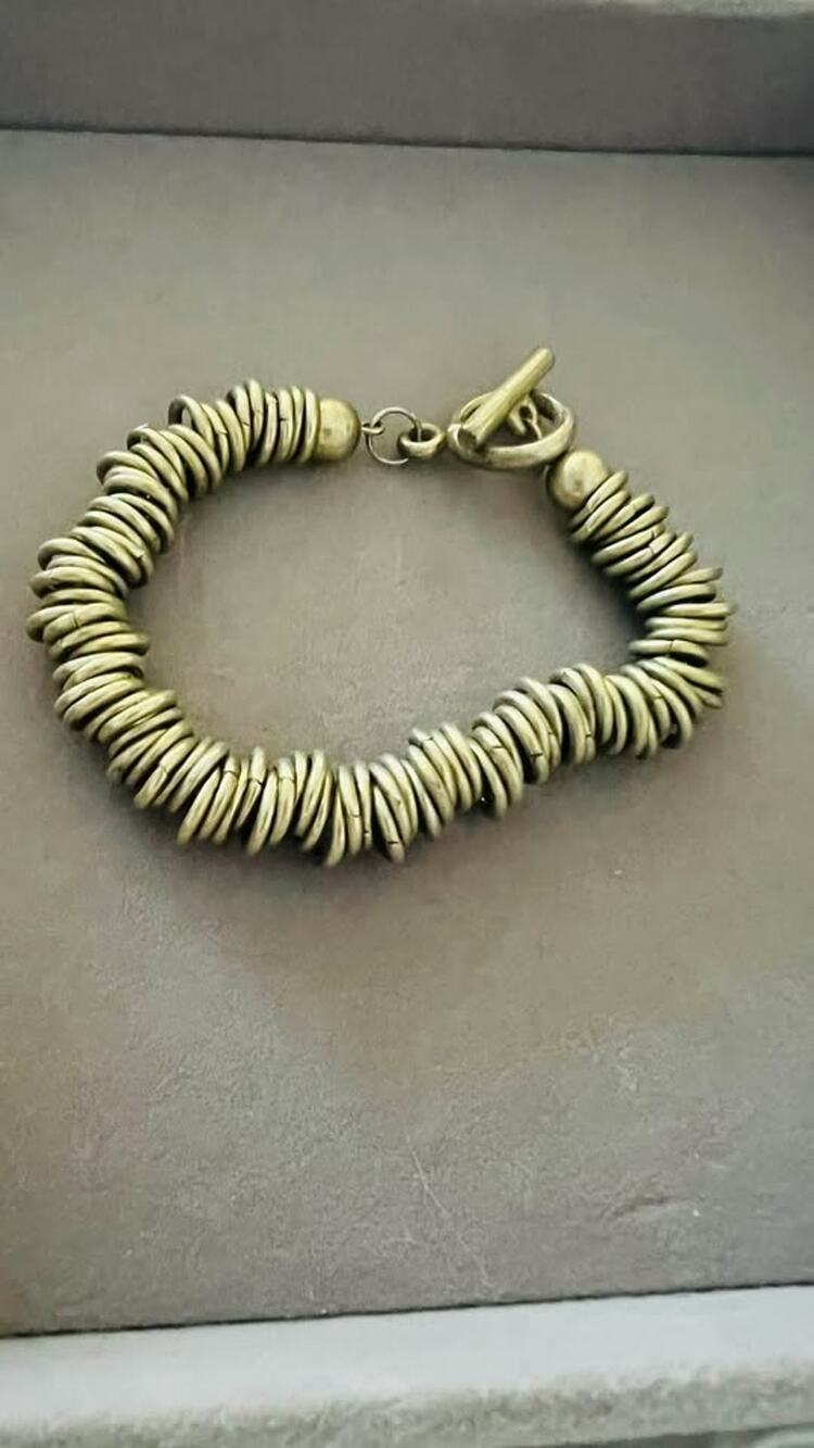 Silver-Toned Ring Link Toggle Bracelet